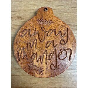 Handmade Carved Wooden Christmas Ornament "Away In A Manger" Round 3 Inches Rust